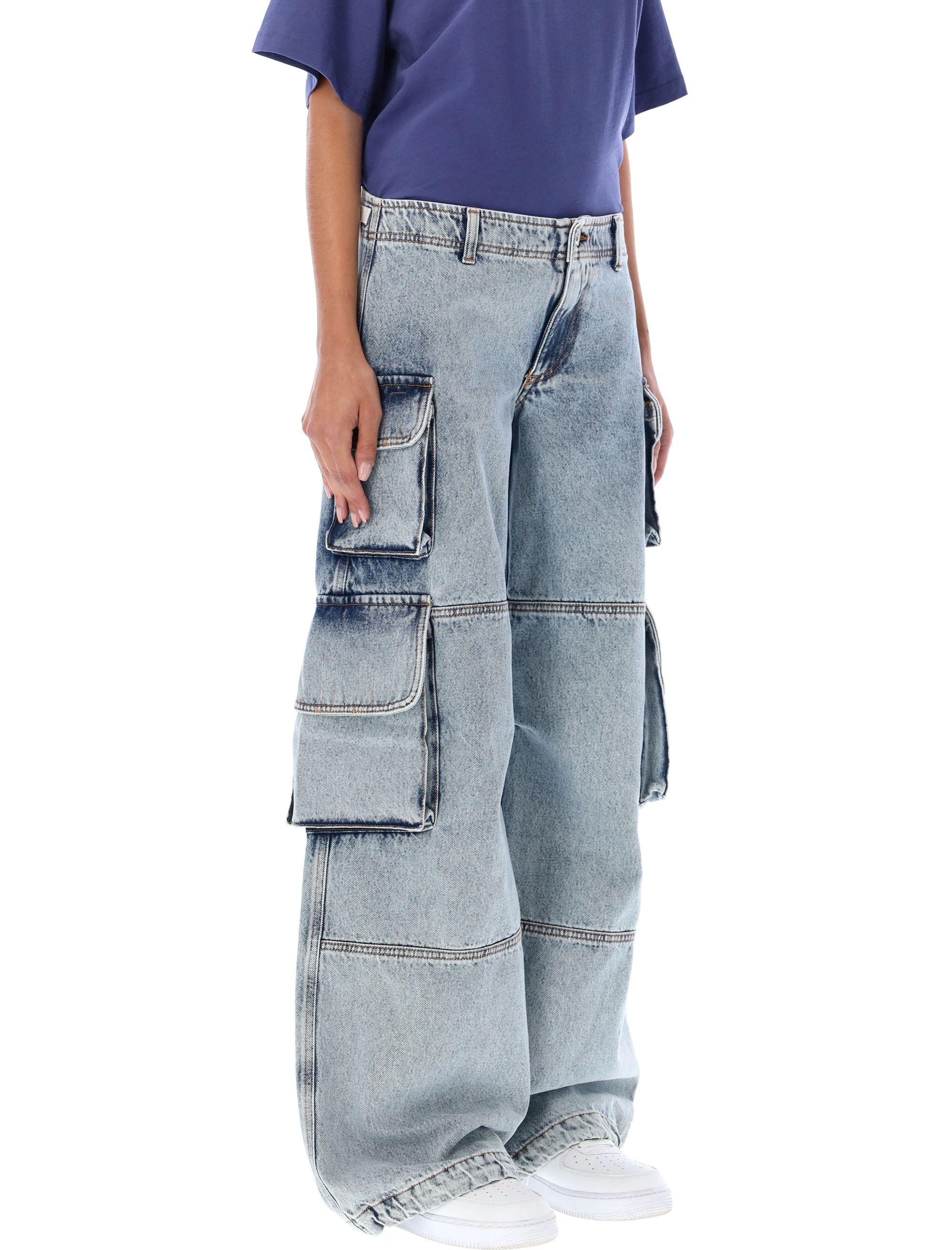 RE ARRIVAL/再入荷 rise low wash Acid cargo BLUE ACID color pants, denim パンツ