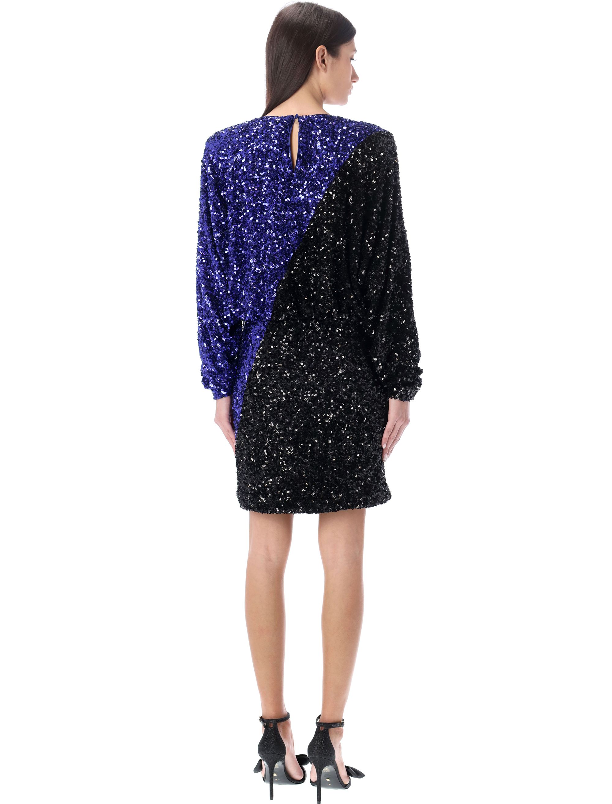 Sequin Two Tone mini dress color BLUE BLACK Spazio Pritelli Official Website