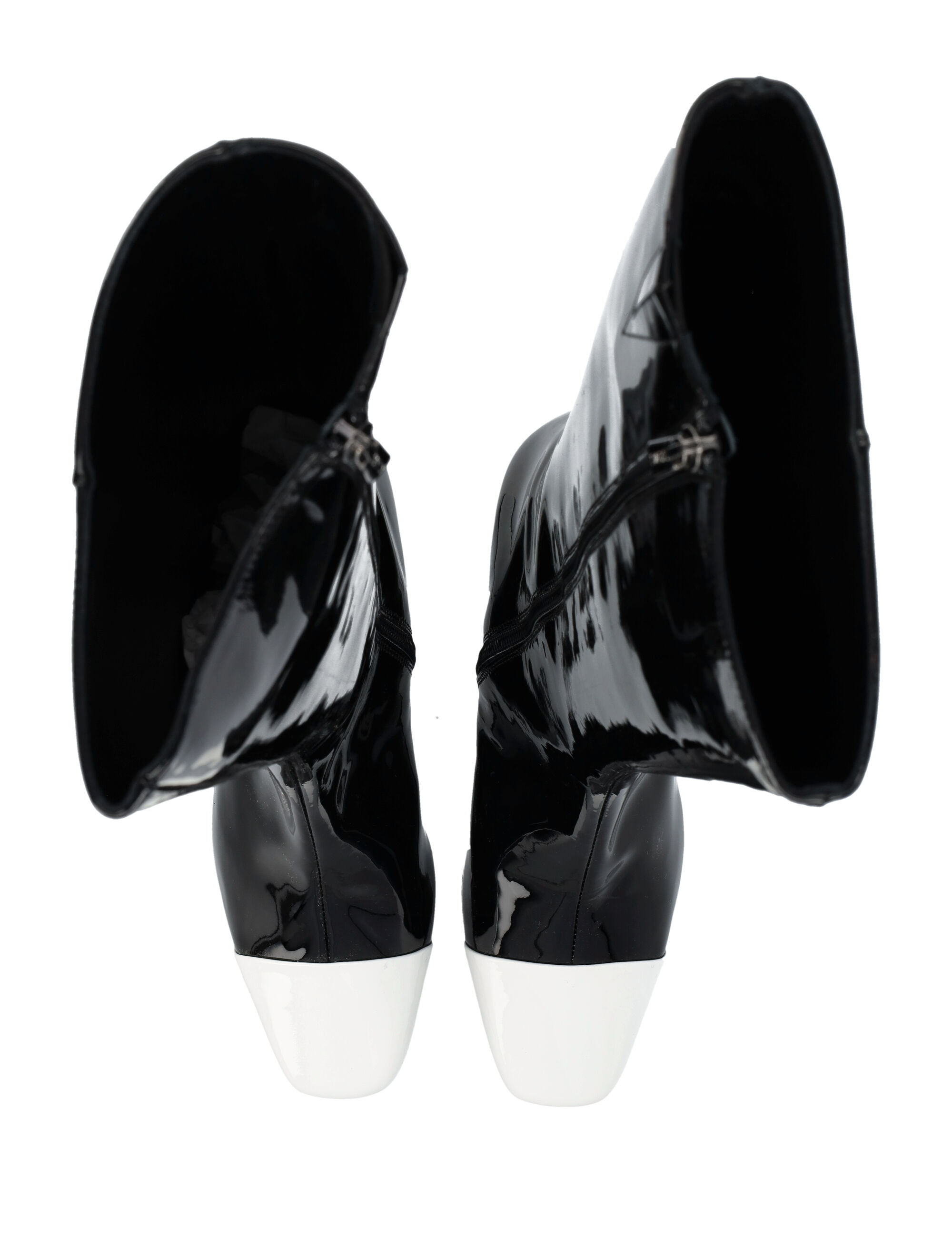 ロングブーツ CAREL FW24 MALAGA BLACK AND WHITE (331592 BLACKWHITE) Malaga - Black leather and patent leather boots | Carel Paris