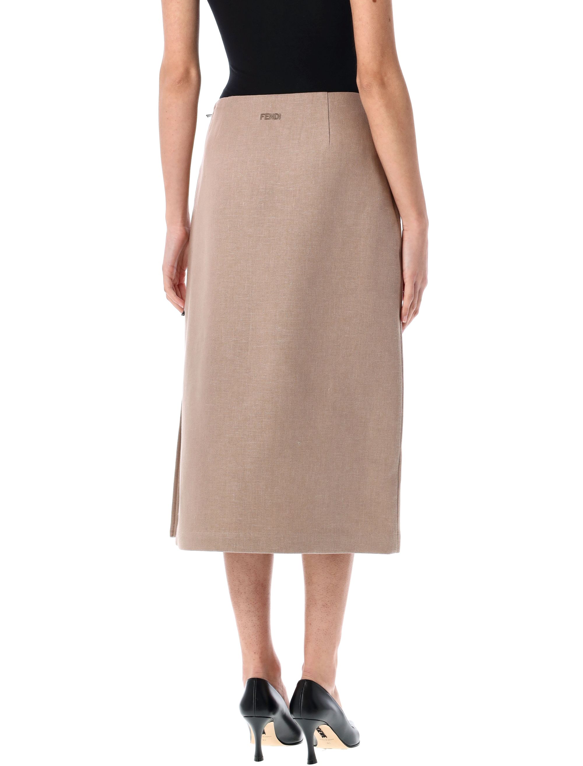 スカート FENDI SS25 MIDI SKIRT LINEN LOOK 37 (FQ7634AUOK F1RX1) Straight-cut midi skirt, color BEIGE | Spazio Pritelli