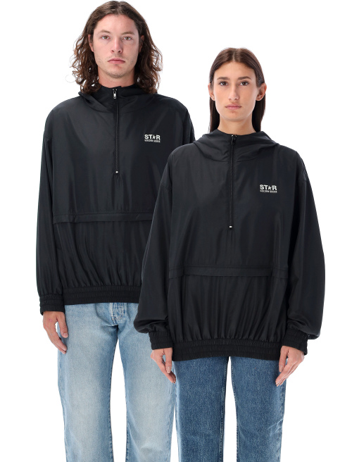 Black windbreaker with hood - Fleece | Spazio Pritelli