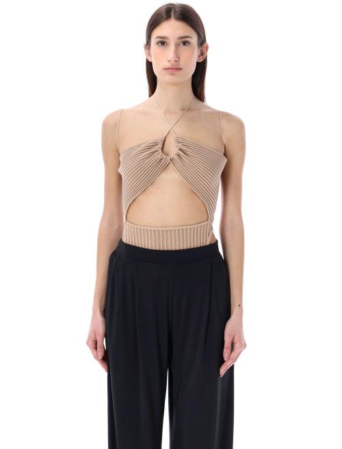 Ribbed knit sleeveless bodysuit with cut - Sales | Spazio Pritelli