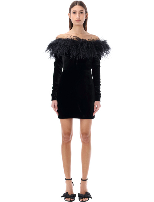 Feathers trim velvet mini dress - Summer sales | Spazio Pritelli