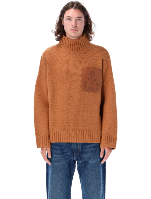 LEATHER PATCHPOCKET HIGH NECK KNIT - Knitwear | Spazio Pritelli