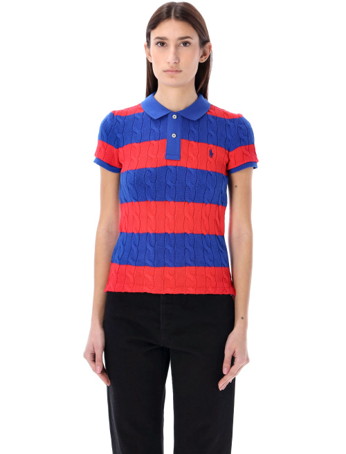 Cotton Cable knit striped polo shirt - Sales | Spazio Pritelli