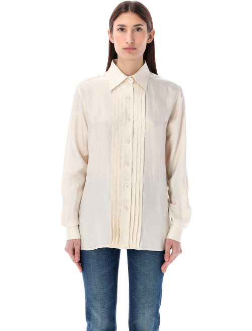 Fluid viscose silk twill shirt with plisse plastron - Shirt | Spazio Pritelli