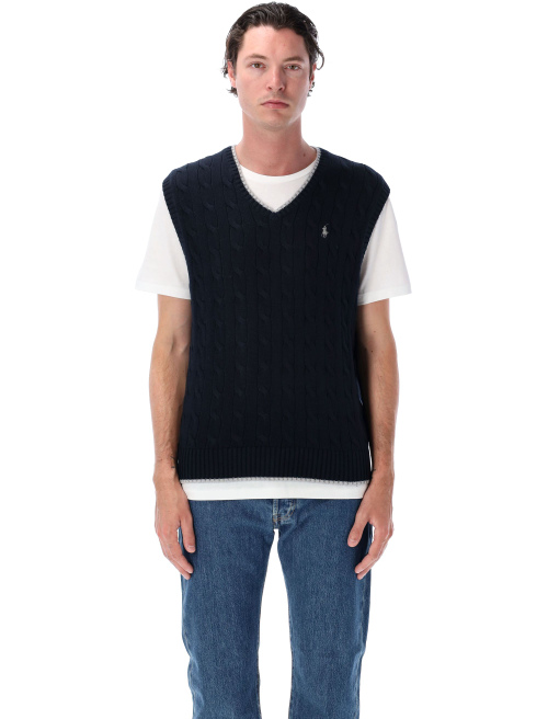 Cable-knit cotton jumper - V-Neck | Spazio Pritelli