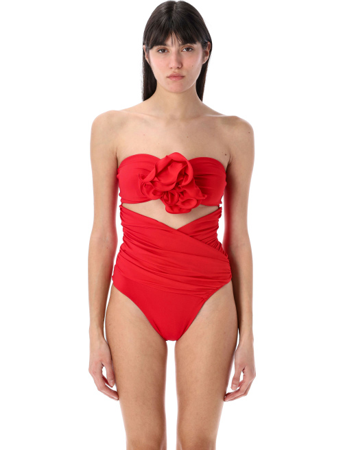 Flower appliqué strapless cutout swimsuit - Beachwear | Spazio Pritelli