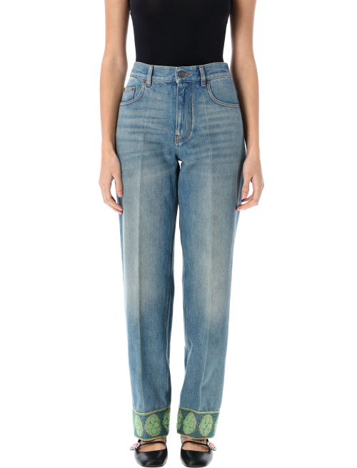 Jacquard trims denim pant - Jeans | Spazio Pritelli