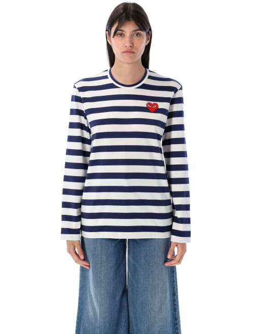 Rhinestones heart striped t-shirt - T-shirt | Spazio Pritelli