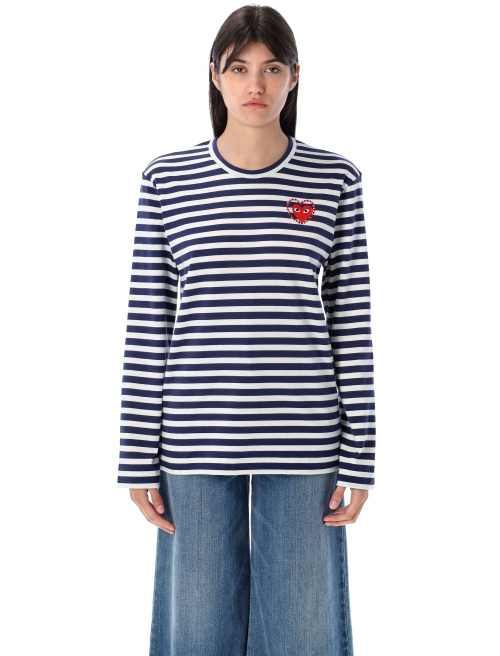 Rhinestones heart striped t-shirt - T-shirt | Spazio Pritelli