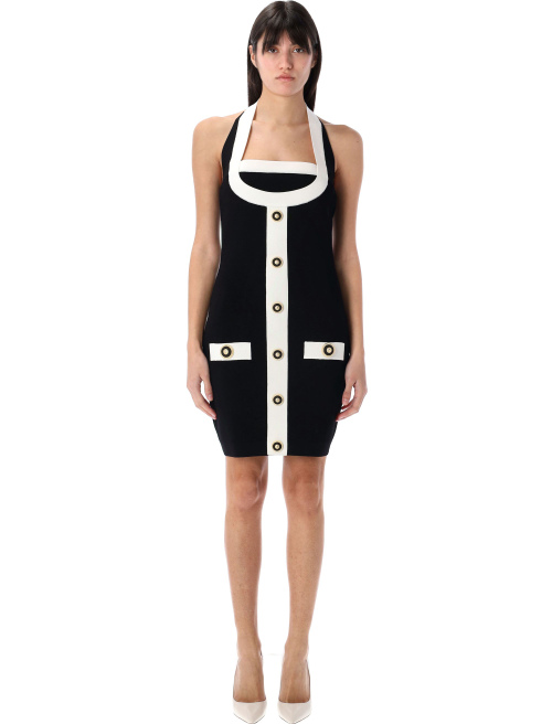 Two-tone halterneck knit mini dress - Apparel | Spazio Pritelli