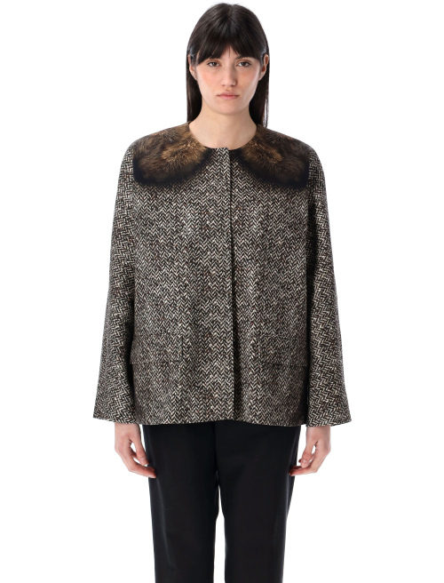 Single-breasted printed drill caban jacket - Coat | Spazio Pritelli