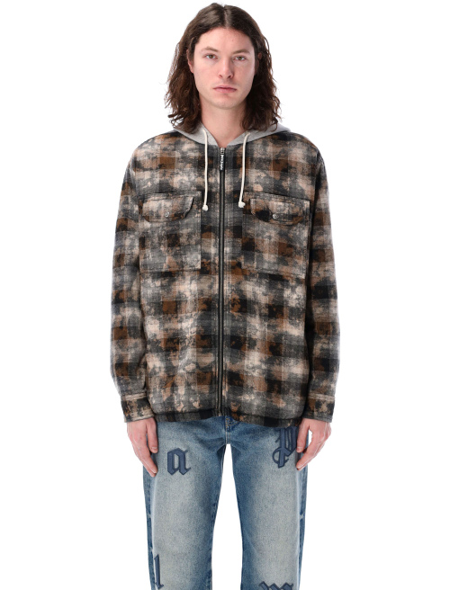 Curved logo check padded overshirt - PALM ANGELS | Spazio Pritelli