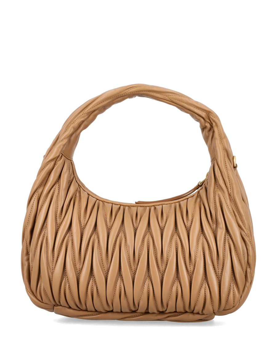 Wander matelassé nappa leather hobo bag, color CARAMEL