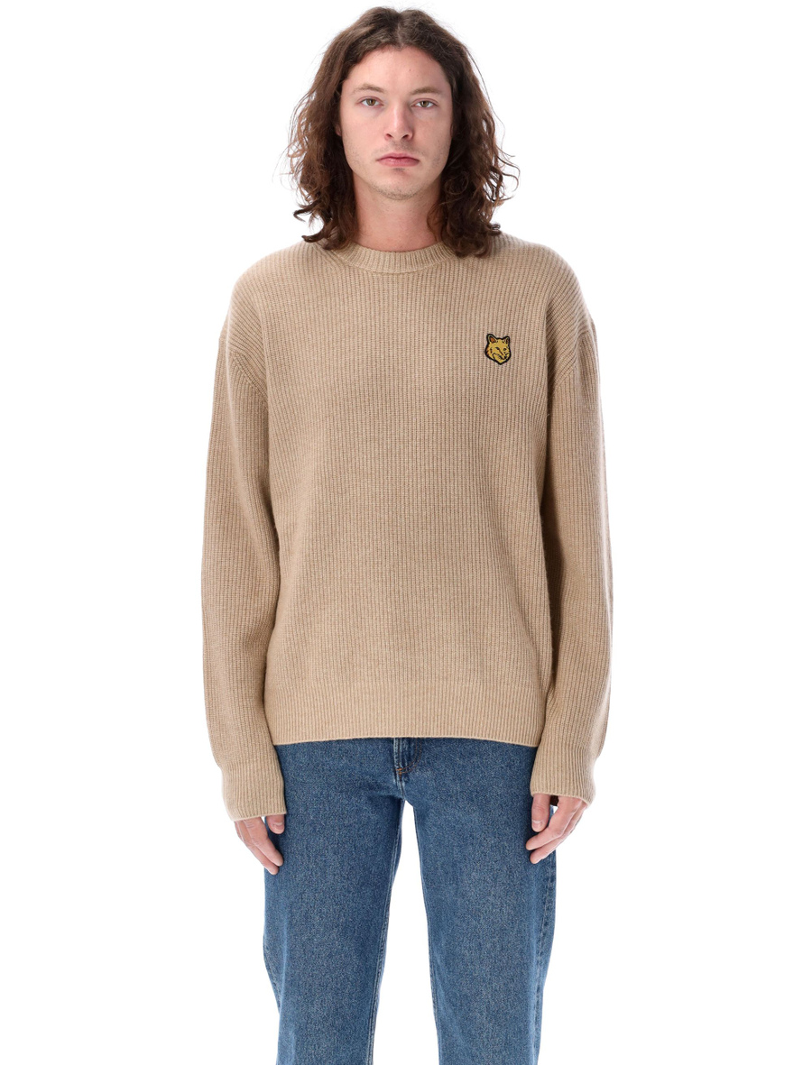 Bold fox head patch comforti ribbed jumper, color BEIGE