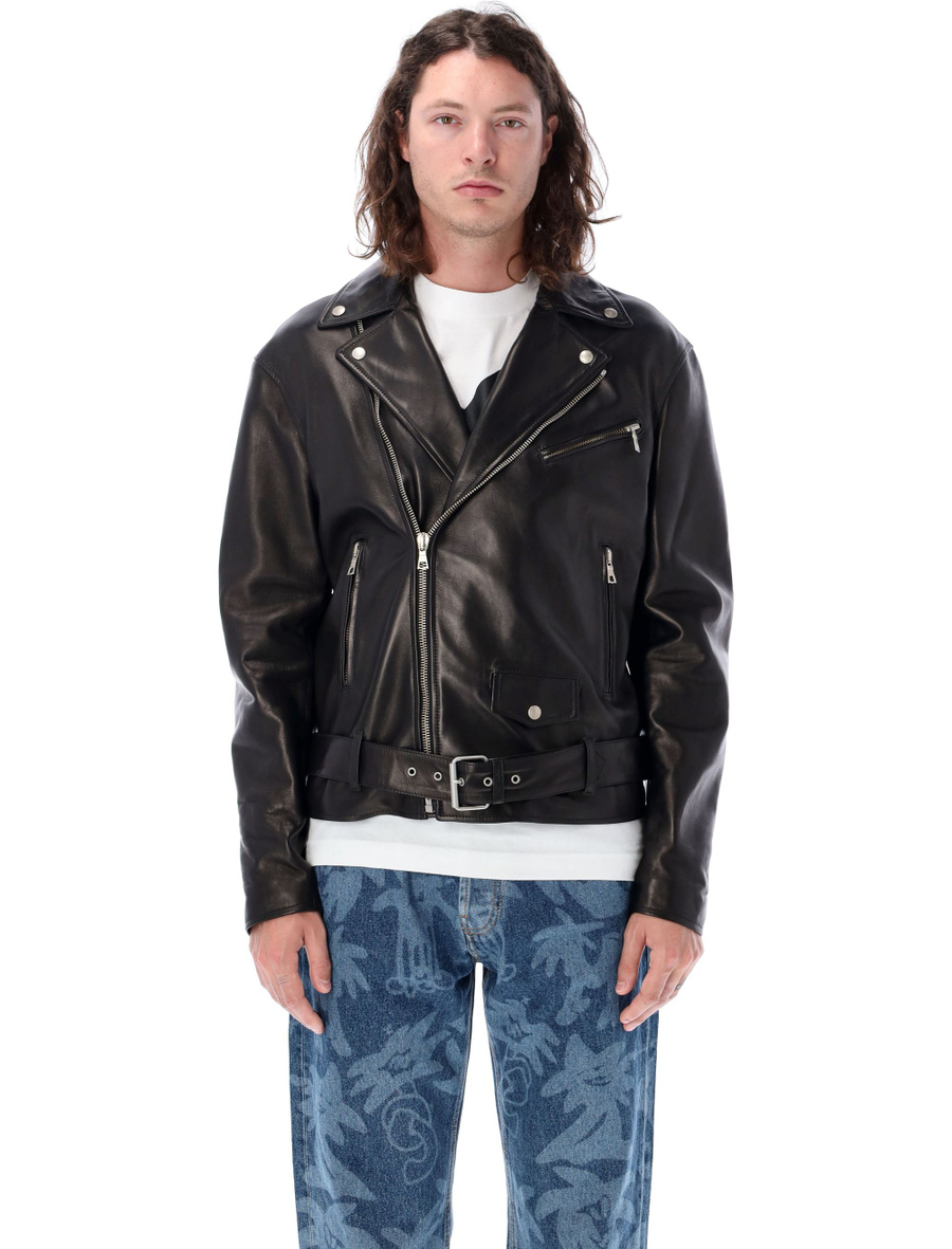 PA sleek leather jacket color BLACK Spazio Pritelli Official Website