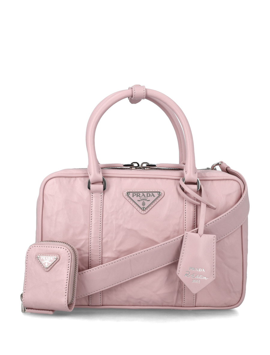 Small antique nappa leather top handle bag, color ALBASTER Spazio