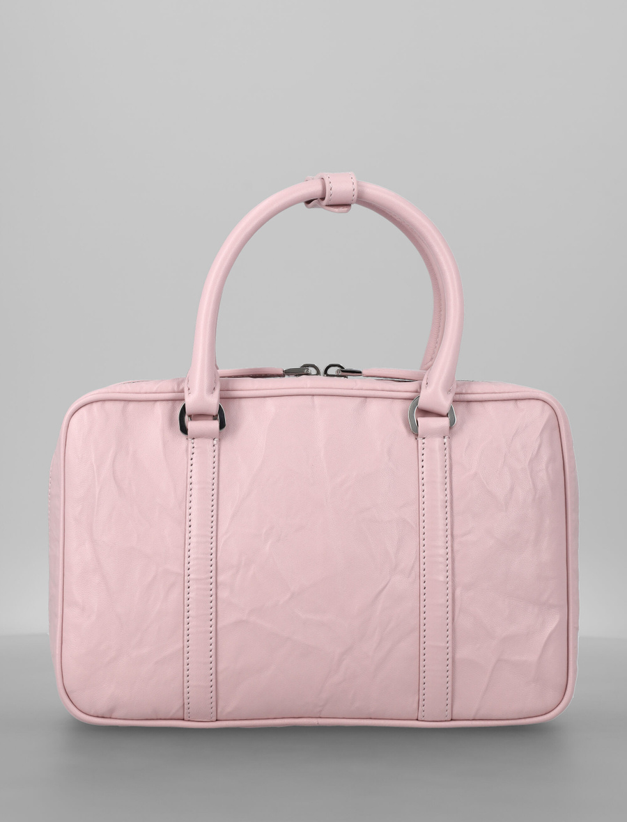 Small antique nappa leather top handle bag, color ALBASTER Spazio