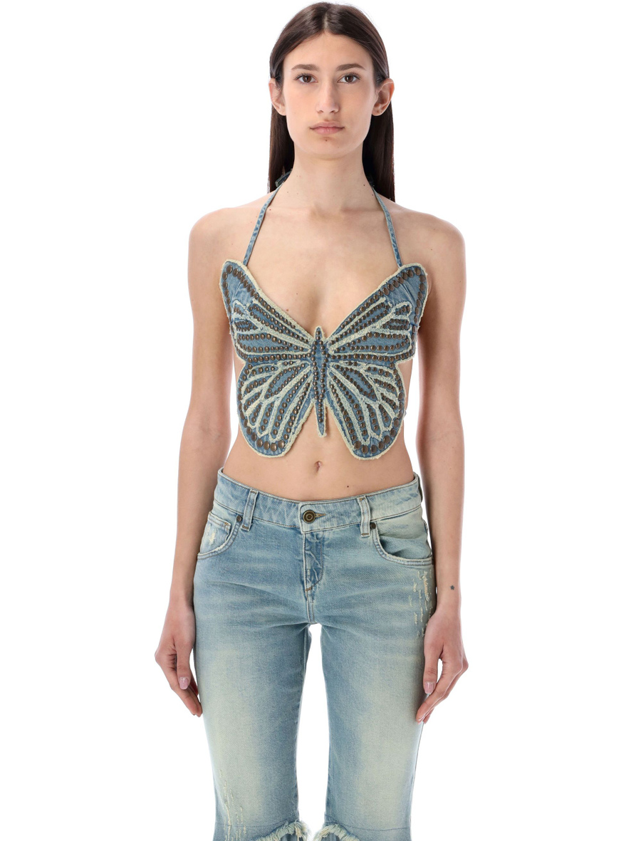 Butterfly top with embroidery studs - Spazio Pritelli