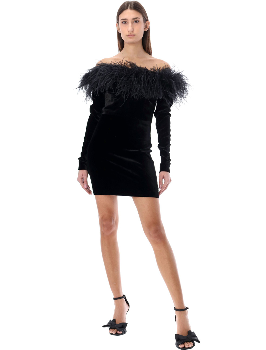 Feathers trim velvet mini dress - Spazio Pritelli