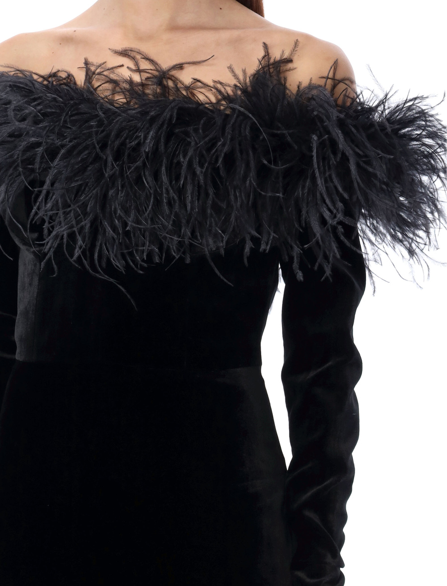 Feathers trim velvet mini dress - Spazio Pritelli