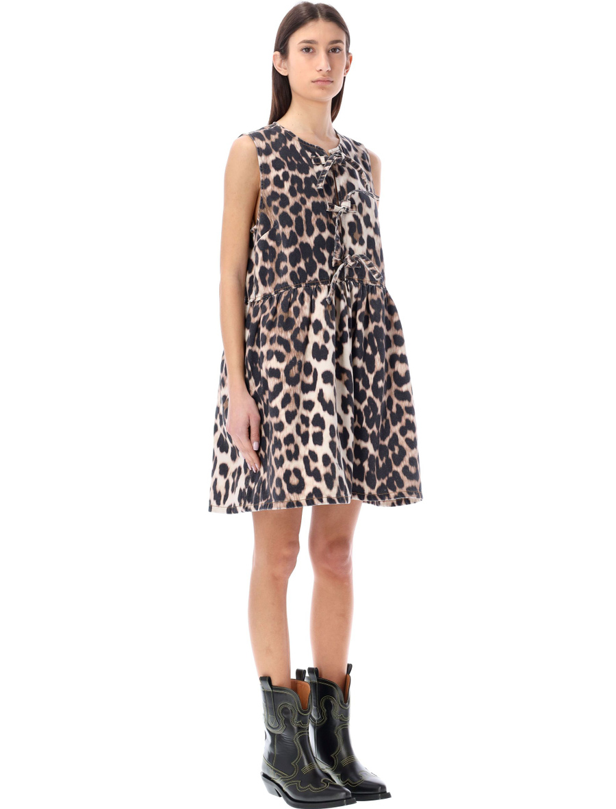 Leopard pattern denim mini dress - Spazio Pritelli