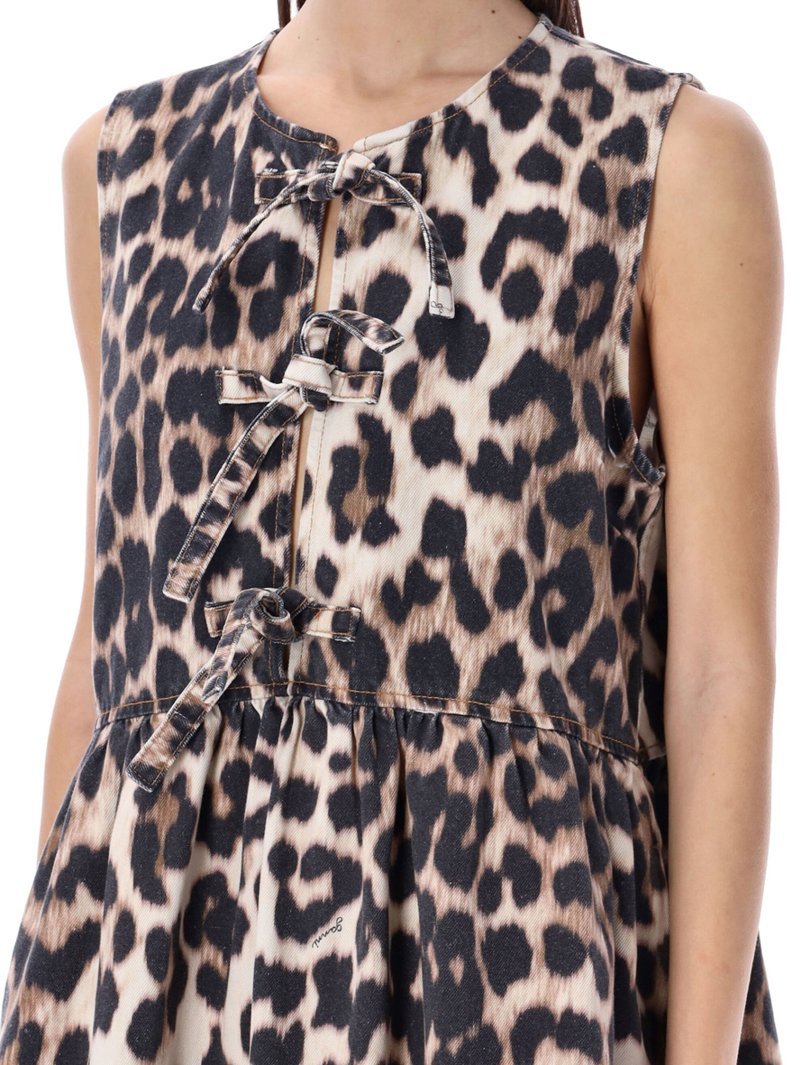 Leopard pattern denim mini dress - Spazio Pritelli