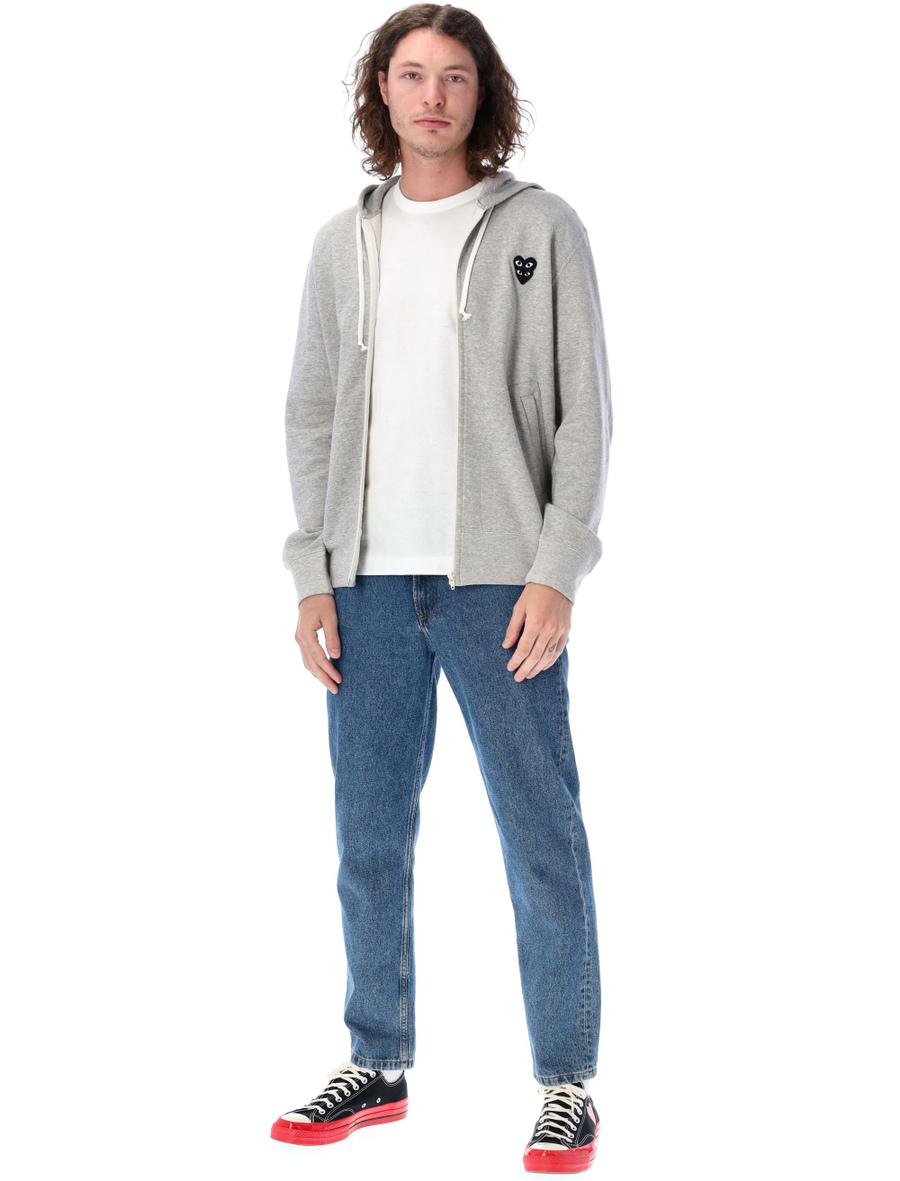 Zipped hoodie with black double-heart patch - Spazio Pritelli