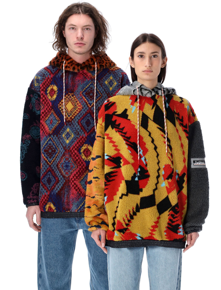 Patchwork Oversized fleece hoodie - Spazio Pritelli