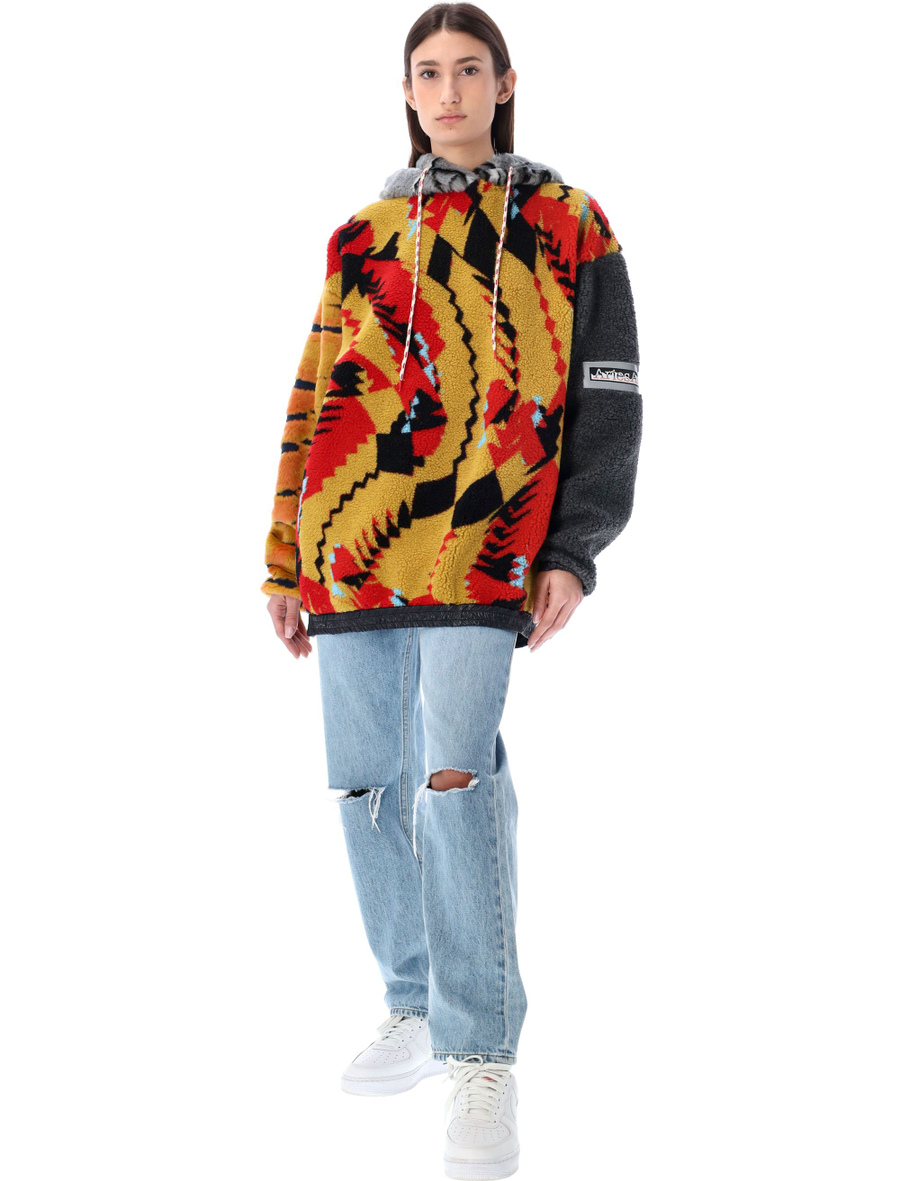 Patchwork Oversized fleece hoodie - Spazio Pritelli