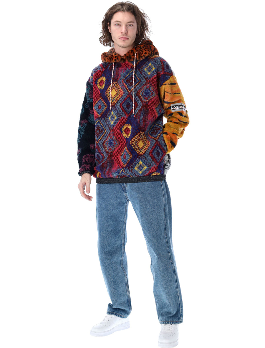 Patchwork Oversized fleece hoodie - Spazio Pritelli