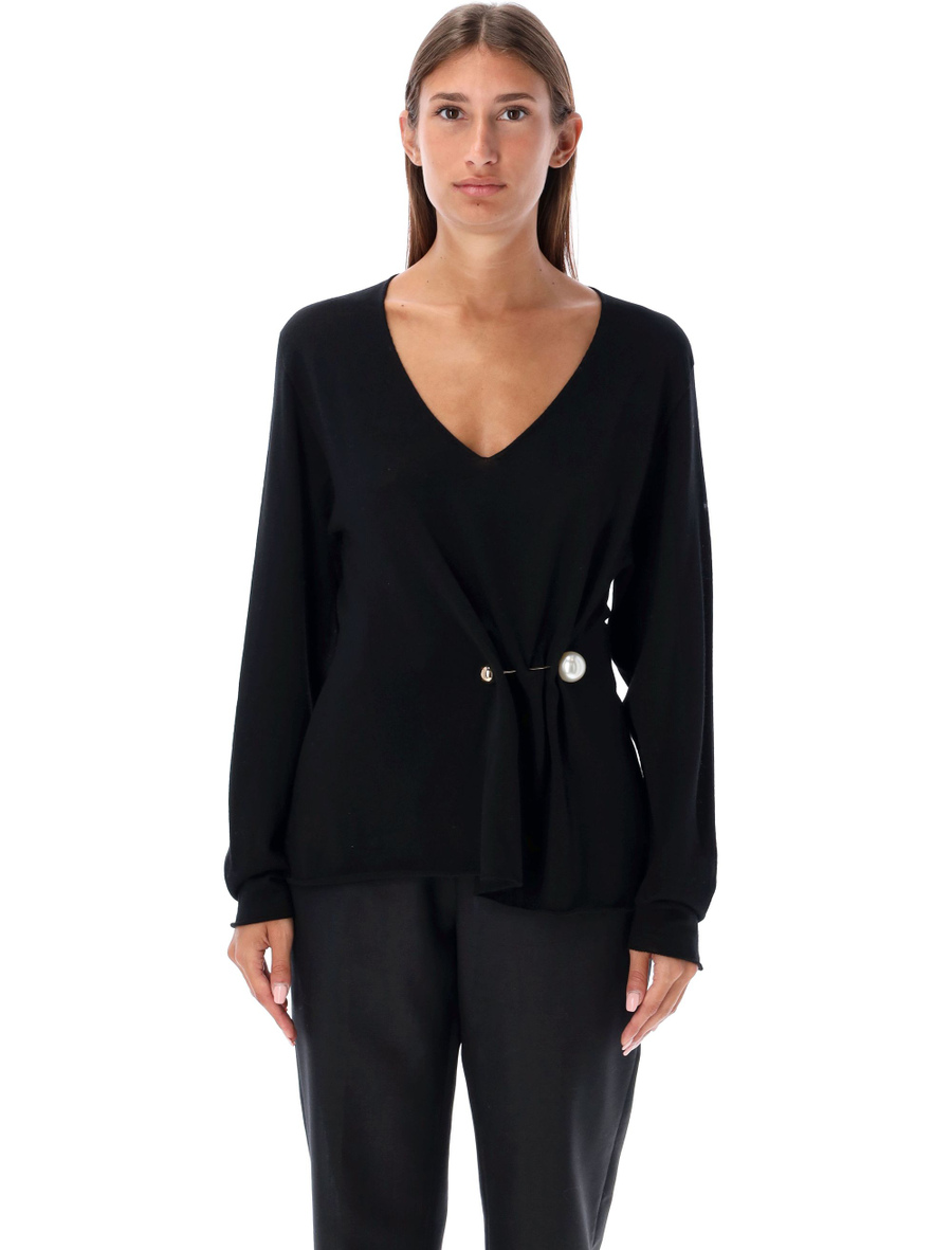 V-neck brooch sweater - Spazio Pritelli