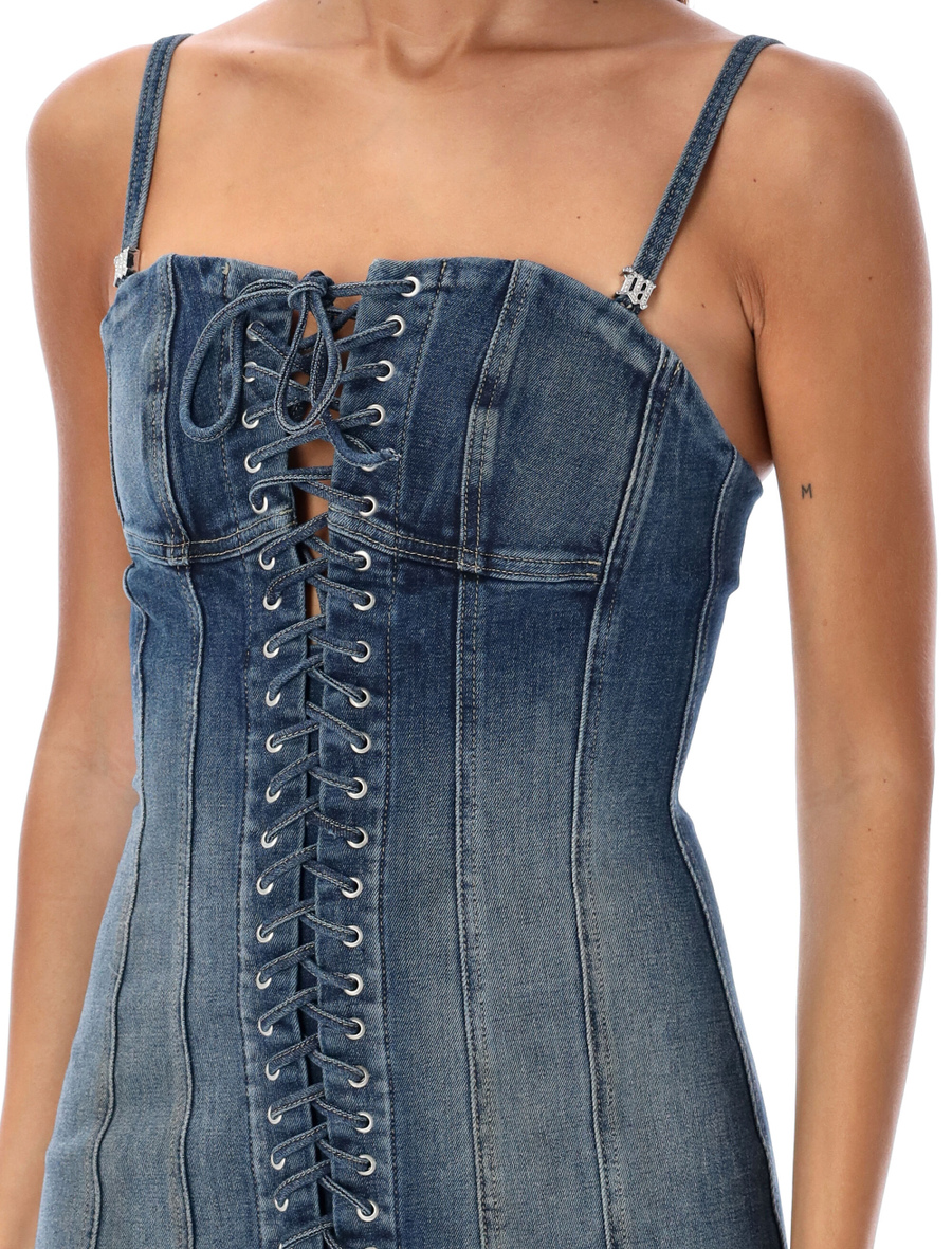 Lara laced denim mini dress - Spazio Pritelli