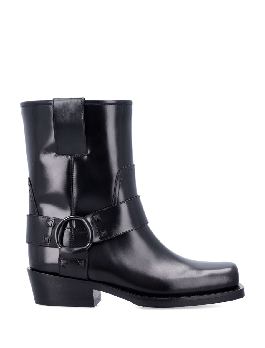 Rockstud leather biker ankle boots - Spazio Pritelli