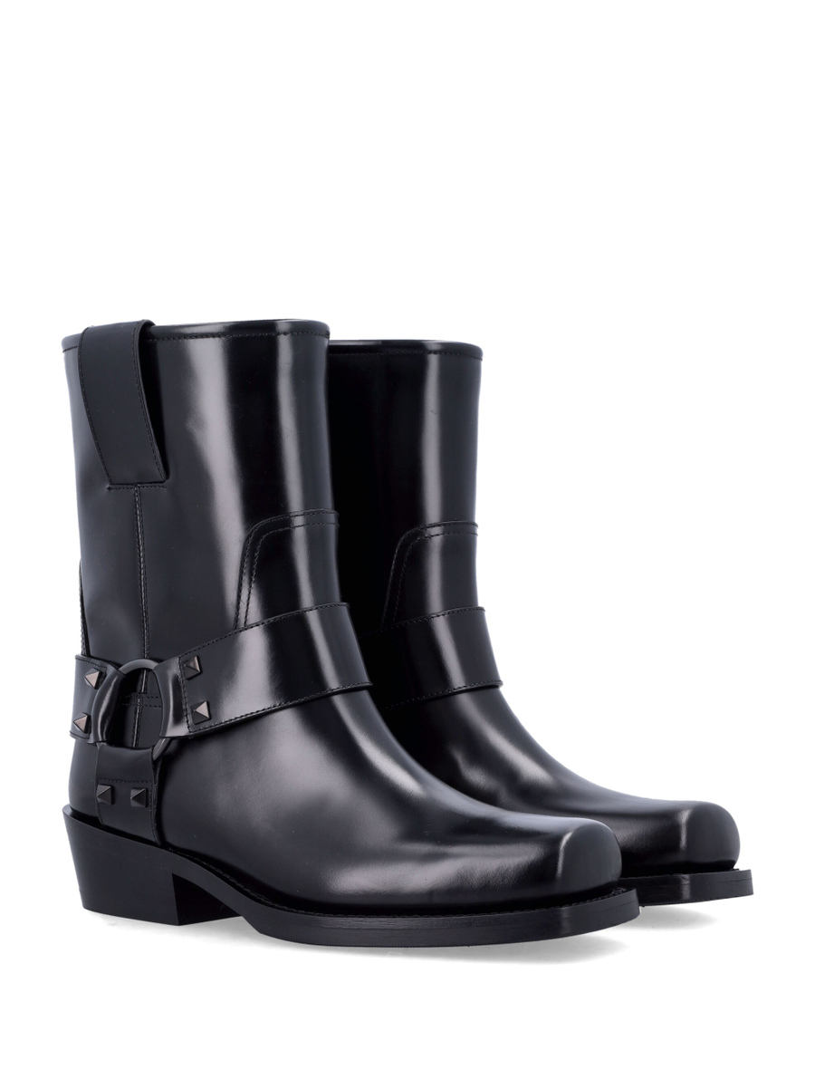 Rockstud leather biker ankle boots - Spazio Pritelli