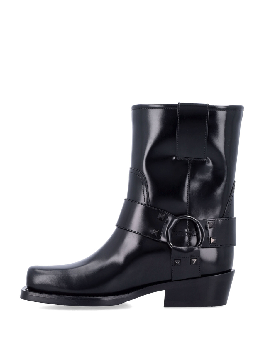 Rockstud leather biker ankle boots - Spazio Pritelli