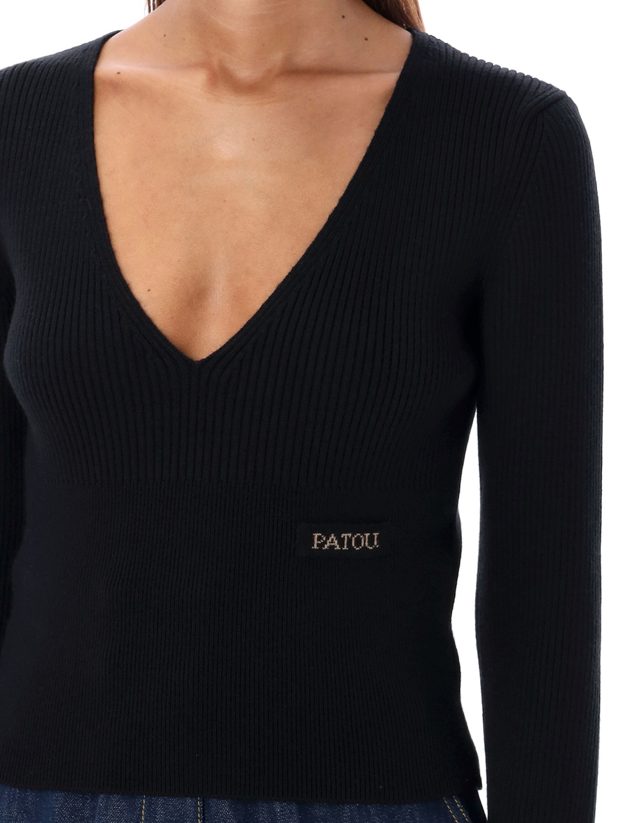 V-neck knit patch logo - Spazio Pritelli