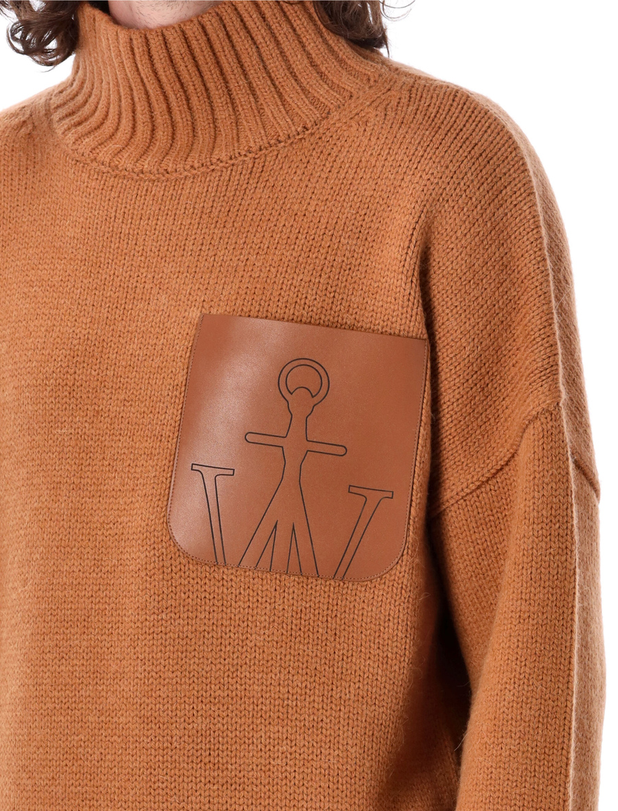 LEATHER PATCHPOCKET HIGH NECK KNIT - Spazio Pritelli