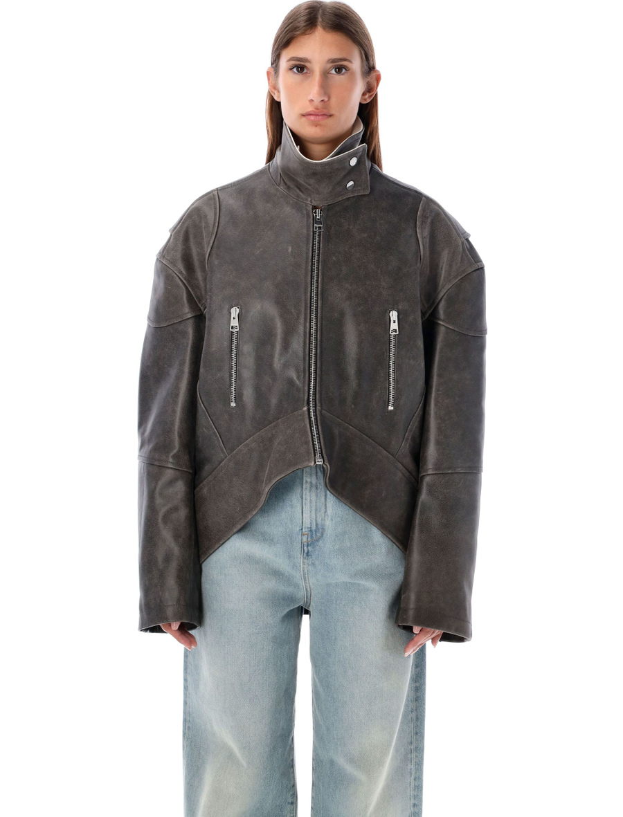 Curved hem leather jacket - Spazio Pritelli