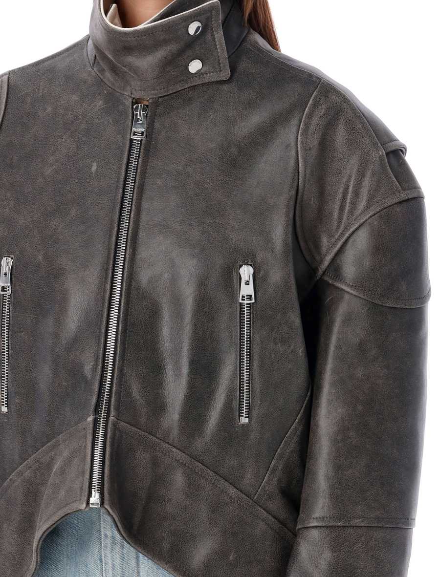 Curved hem leather jacket - Spazio Pritelli