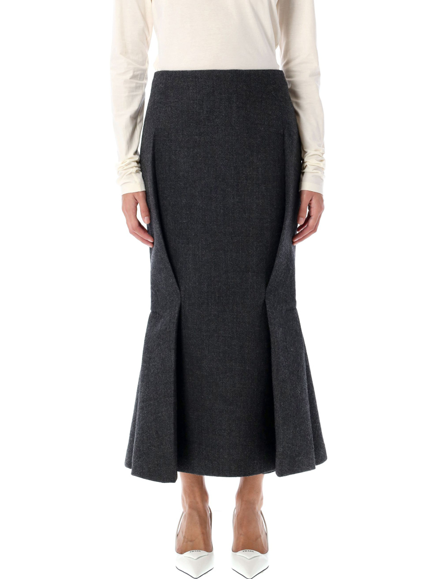 Aged-effect textured rush-stitch midi-skirt - Spazio Pritelli