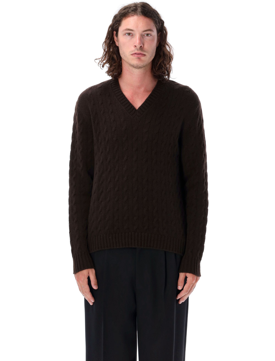 Cable knit V-neck sweater - Spazio Pritelli