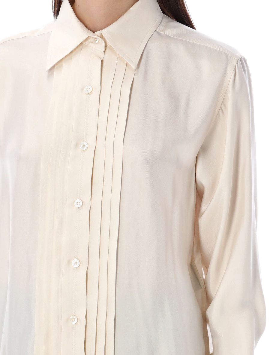 Fluid viscose silk twill shirt with plisse plastron - Spazio Pritelli