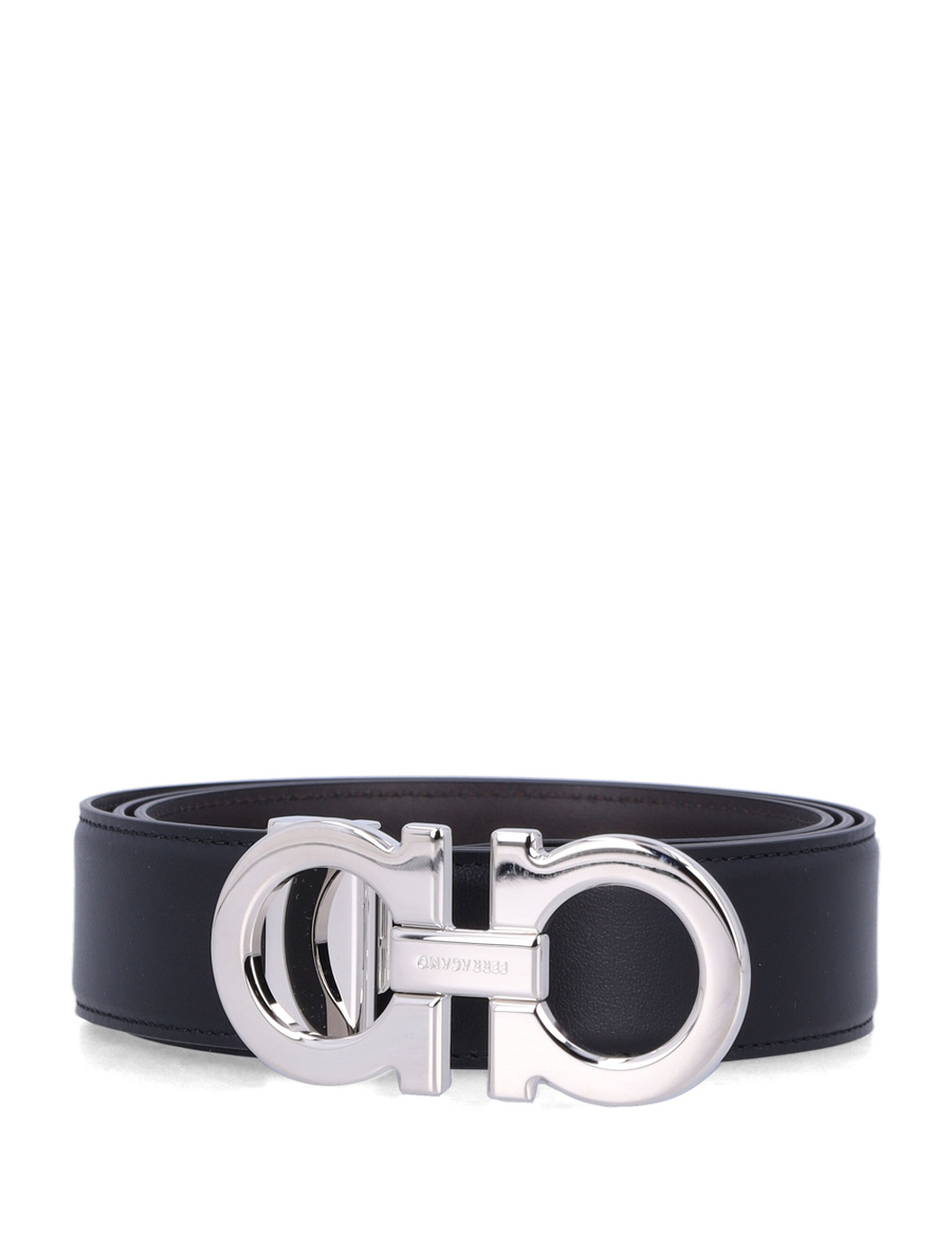 Double Gancini adjustable and reversible leather belt - Spazio Pritelli