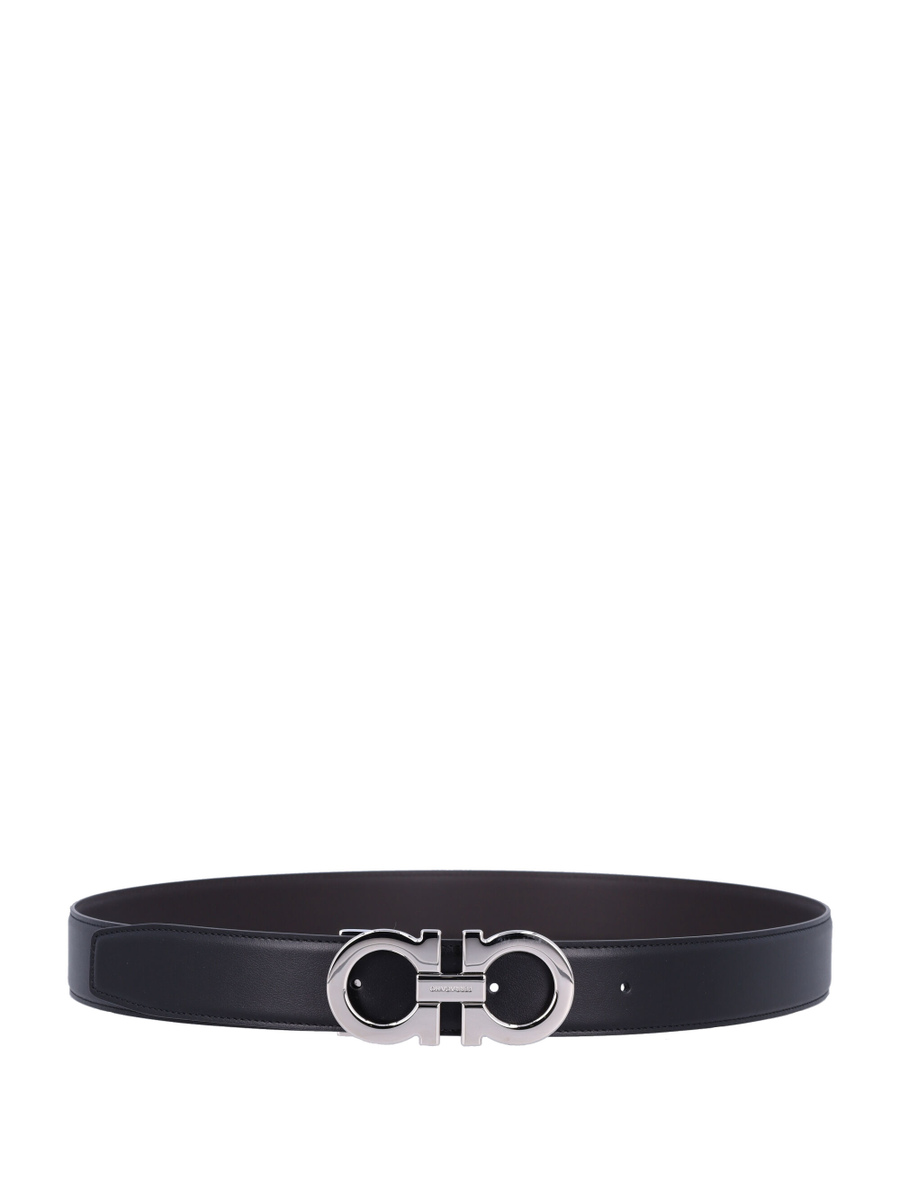 Double Gancini adjustable and reversible leather belt - Spazio Pritelli