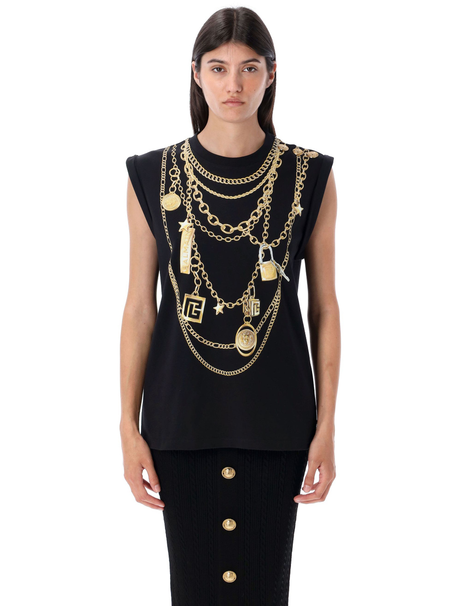 Trompe-l'œil Collier print vest top - Spazio Pritelli