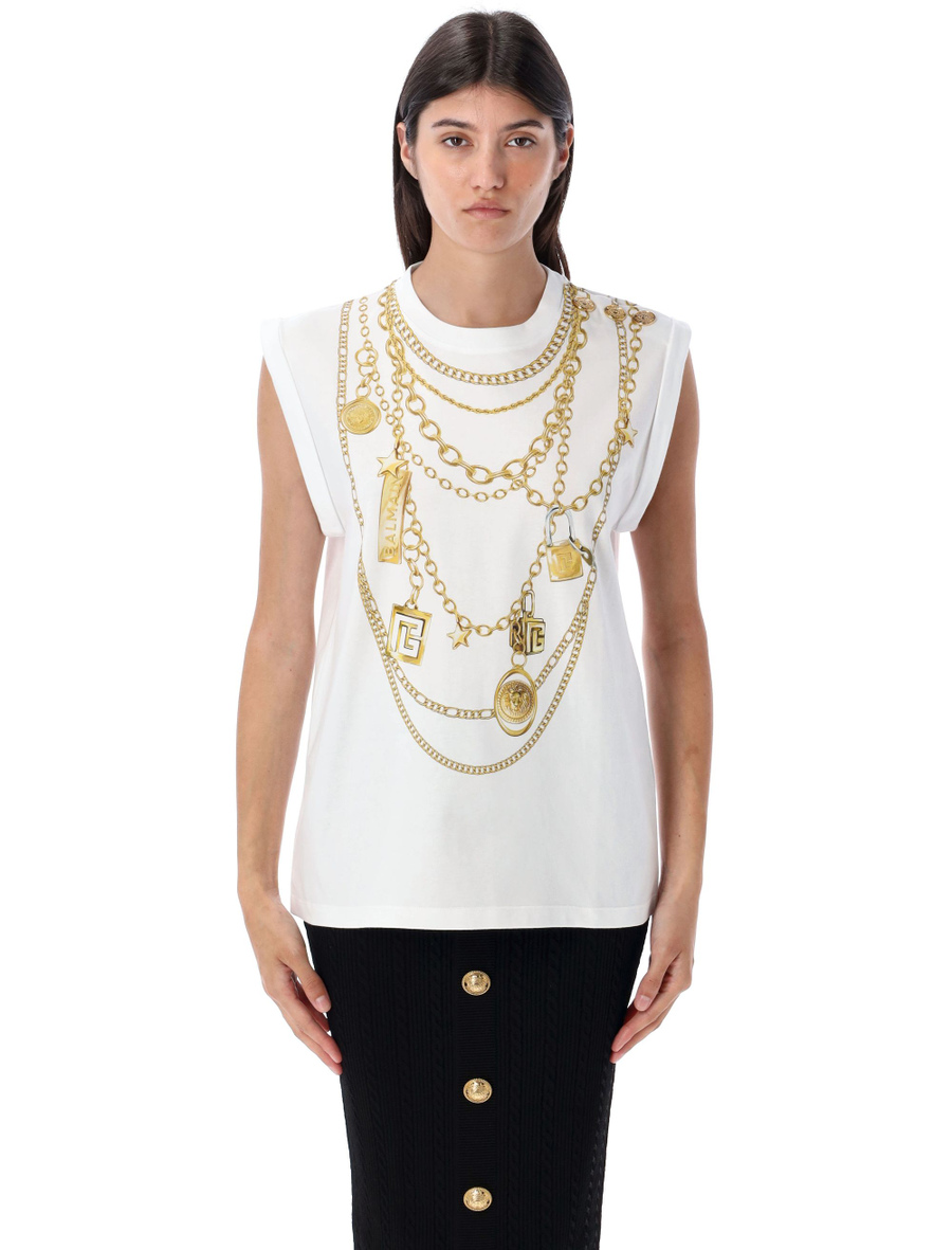 Trompe-l'œil Collier print vest top - Spazio Pritelli