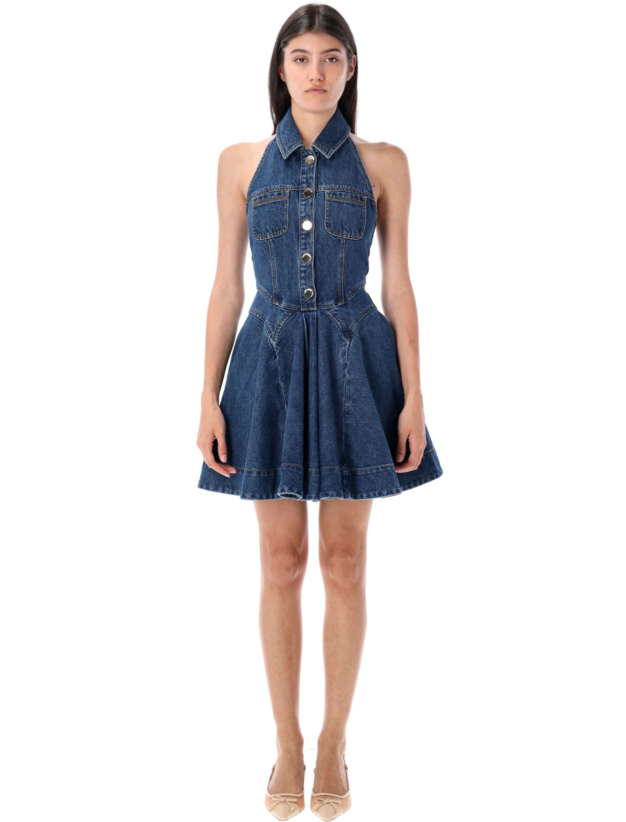Denim sleeveless flared mini dress - Spazio Pritelli