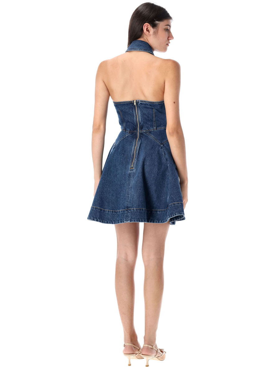Denim sleeveless flared mini dress - Spazio Pritelli